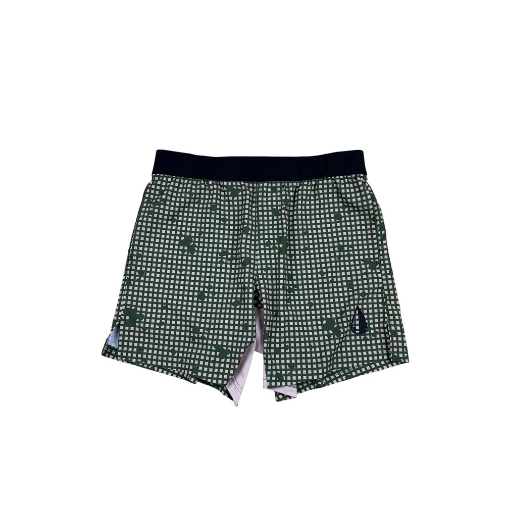 Tachuntfish Mens Medium Green Grid Splatter Athletic Training Shorts Arrowhead